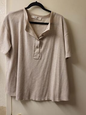Three Bird Nest Beige Waffle Henley Top